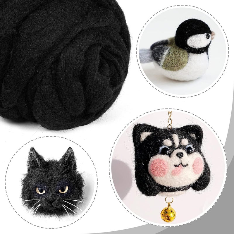 Big Gun Natural Wool Roving - 8.8 oz Fibre Roving Yarn Needle Felting Wool Hand Spinning for Beginners Adult DIY Craft Supplies Materials - Black - Image 5